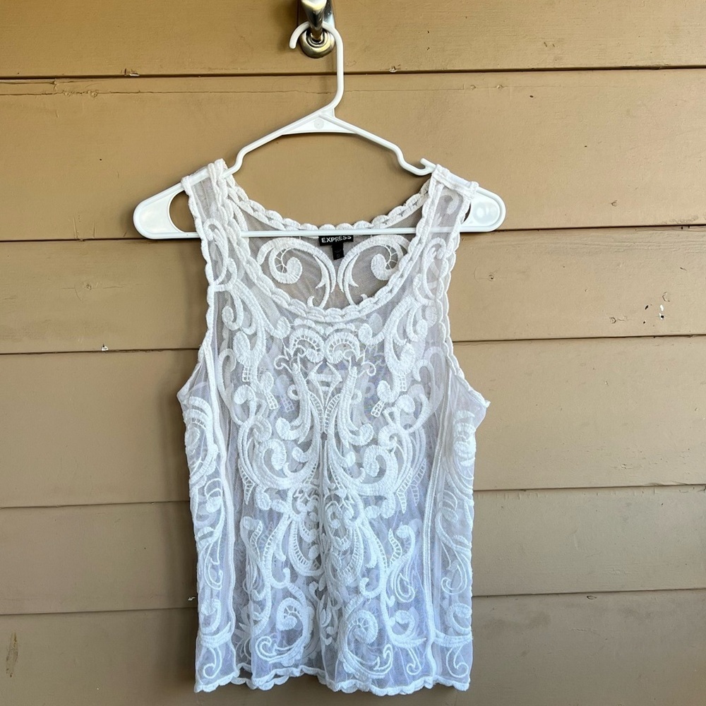 Express white lace embroidered tank top Size XS Boho Hippie Peasant